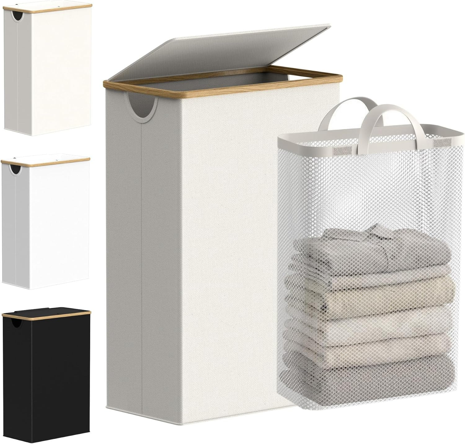 efluky Slim Laundry Hamper with Lid and Removable Bag, 75L Beige | Amazon (US)