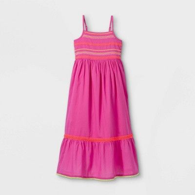 Girls' Embroidered Woven Maxi Sleeveless Dress - Cat & Jack™ Pink | Target