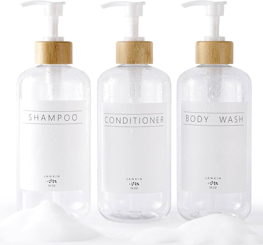 Shampoo and Conditioner Dispenser Set of 3,Modern Refillable 16oz Shampoo and Conditioner Bottles... | Amazon (US)