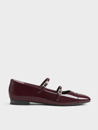 Patent Double-Strap Mary Janes
    
         - Maroon | Charles & Keith UK