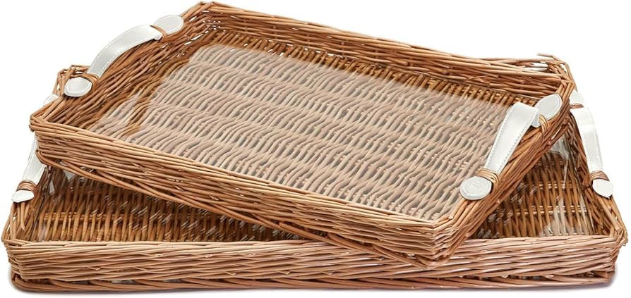 Two's Company Set of 2 Wicker Trays White Handles | Amazon (US)