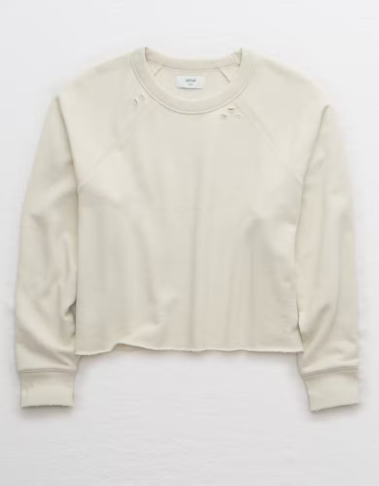 Aerie Sunday Soft Distressed Crew Sweatshirt | American Eagle Outfitters (US & CA)
