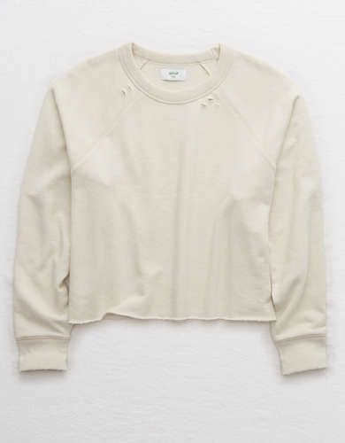 Aerie Sunday Soft Distressed Crew Sweatshirt | American Eagle Outfitters (US & CA)