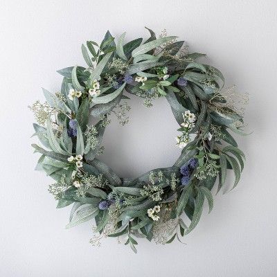 26" Artificial Eucalyptus and Berries Wreath Blue/Green - Threshold™ designed with Studio McGee | Target