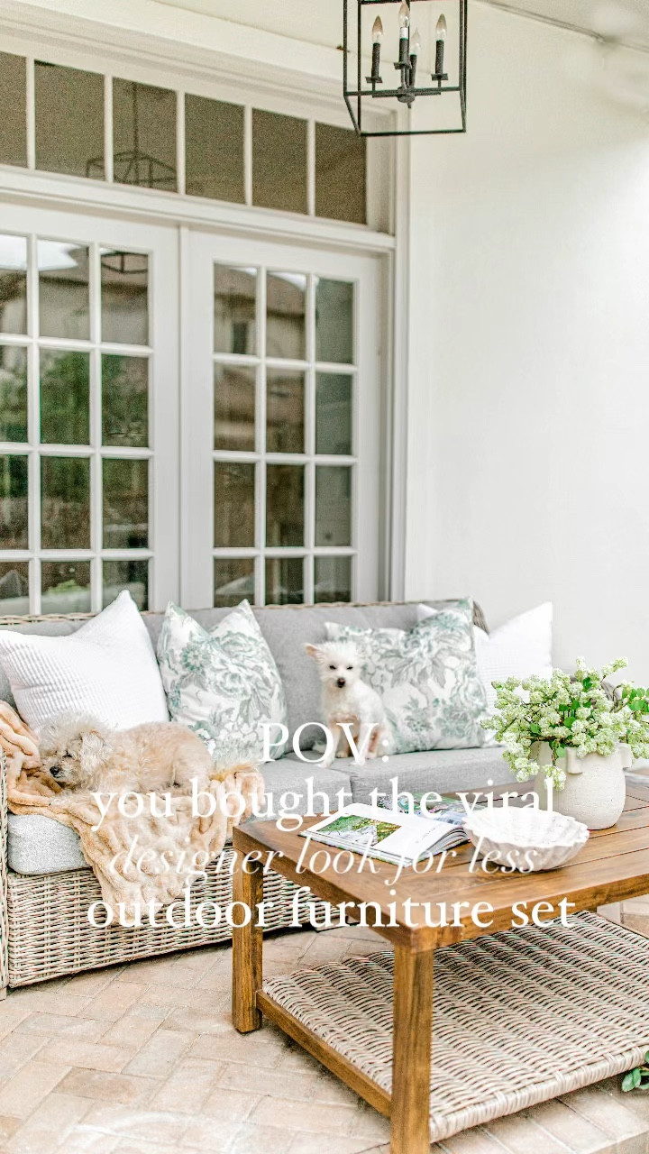 ✨ LOVE this new designer look for less Walmart outdoor patio set!! 😍 It arrived the same day and looks so much more expensive than it is! I bought the sofa + table (this is metal not wood btw!) and the set of 2 chairs. They are super comfortable and come with furniture covers too. There’s still lots to do in our backyard, but this set was a great start! ✨

**Just a note - these pillows aren’t outdoor but I’ve linked some darling ones! I’ve ordered some outdoor pillows I’m excited to share soon 😍

Outdoor furniture, outdoor patio furniture, affordable patio furniture, designer look for less furniture, furniture, some furniture, designer, inspired furniture, Walmart, patio furniture, better homes, and gardens viral furniture 

#LTKstyletip #LTKSeasonal #LTKhome