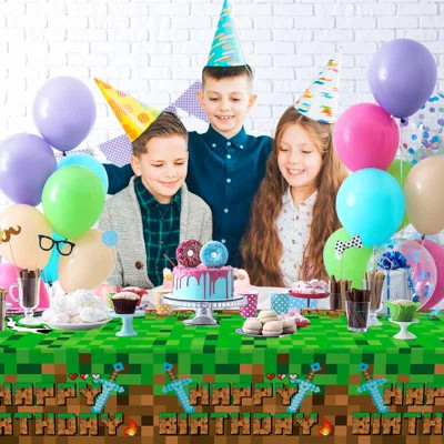 Game Party Tablecover, 3pcs Pixel Gaming Theme Party Tablecover Set | Wayfair North America