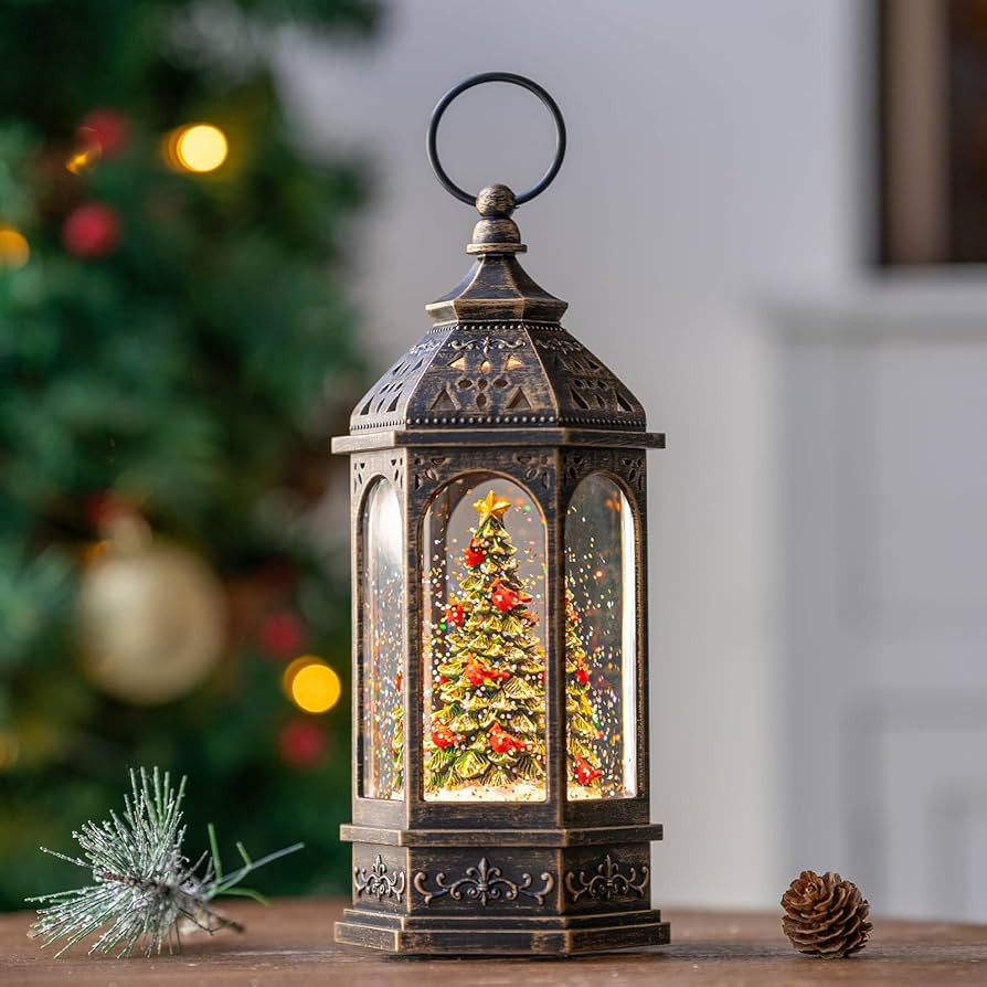 Christmas Snow Globe Lantern Water Glittering Christmas Tree with Cardinal, USB Lined/Battery Ope... | Amazon (US)