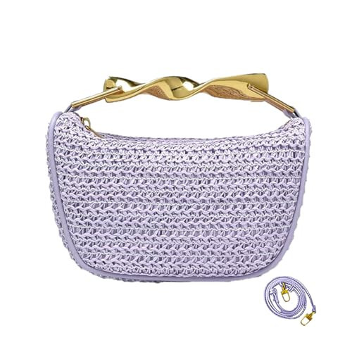 JYG Mini Handmade Straw Crossbody Bags for Women Summer Beach Satchel Purse Fashion Woven Shoulder Handbag with 2 Straps Purple | Amazon (US)