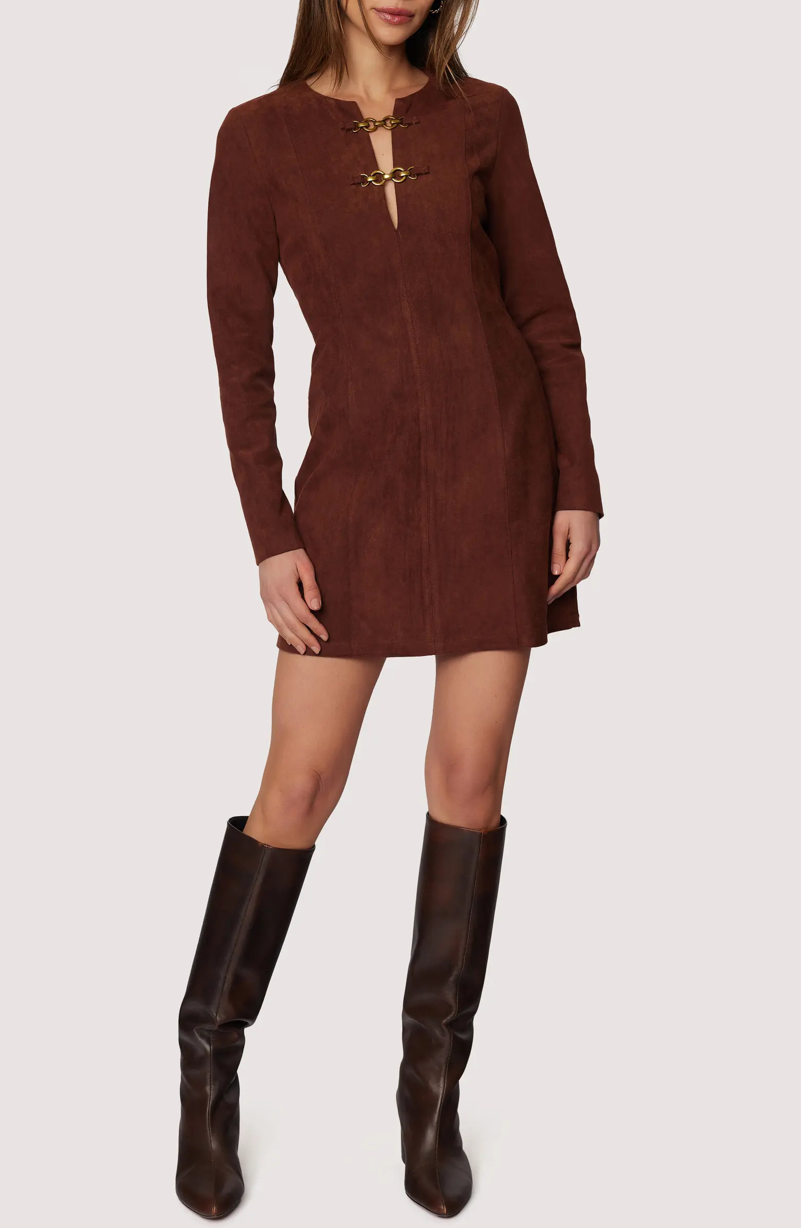 Fall Enchantment Long Sleeve Faux Suede Minidress | Nordstrom