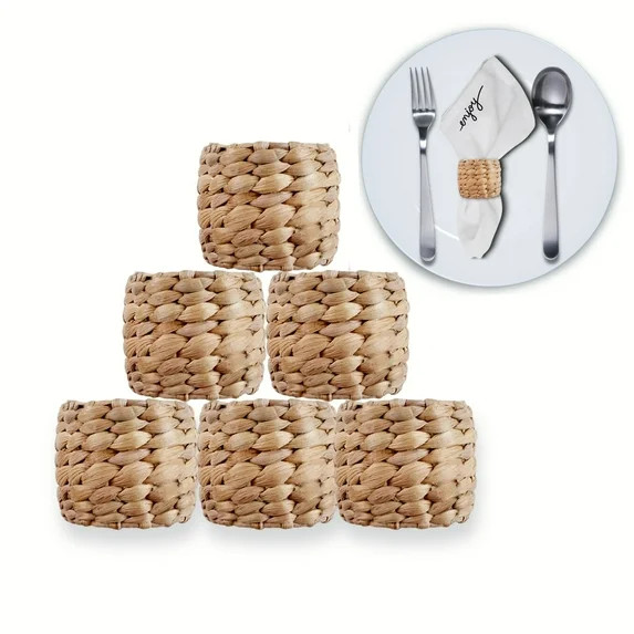 Set of 6 Wicker Rustic Napkin Rings, Boho Woven Napkin Rings Handmade by Water Hyacinth - Perfect... | Walmart (US)