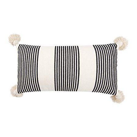 Creative Co-Op Cotton & Chenille Vertical Black Stripes Tassels & Solid Cream Back Pillows Pack of 1 | Walmart (US)