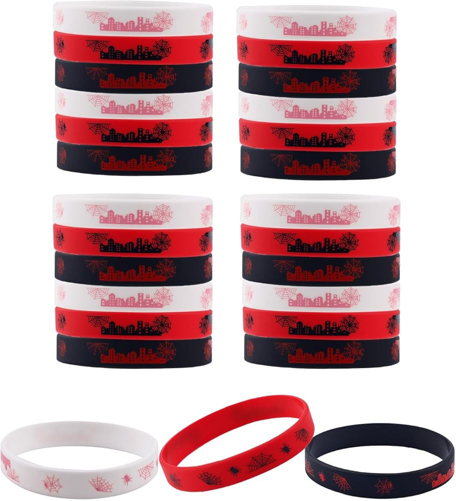 SAVITA 24pcs Silicone Bracelets Wristbands, Party Birthday Decorations Web Pattern Printed for Th... | Amazon (US)