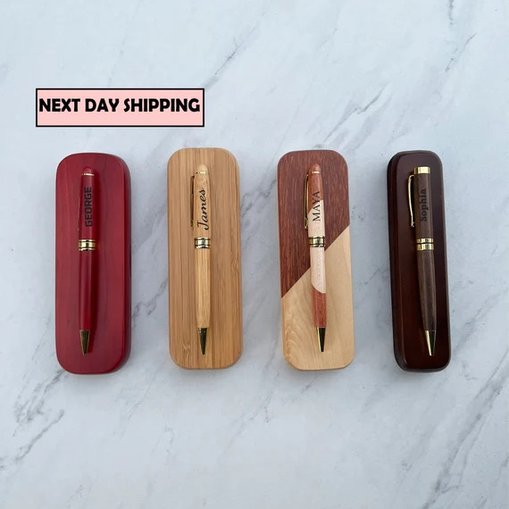 Wood Pen Set,Monogrammed Wood Pen,Monogrammed Pen Set,Desktop Pen Holder,Engraved Pen Case,Person... | Etsy (US)