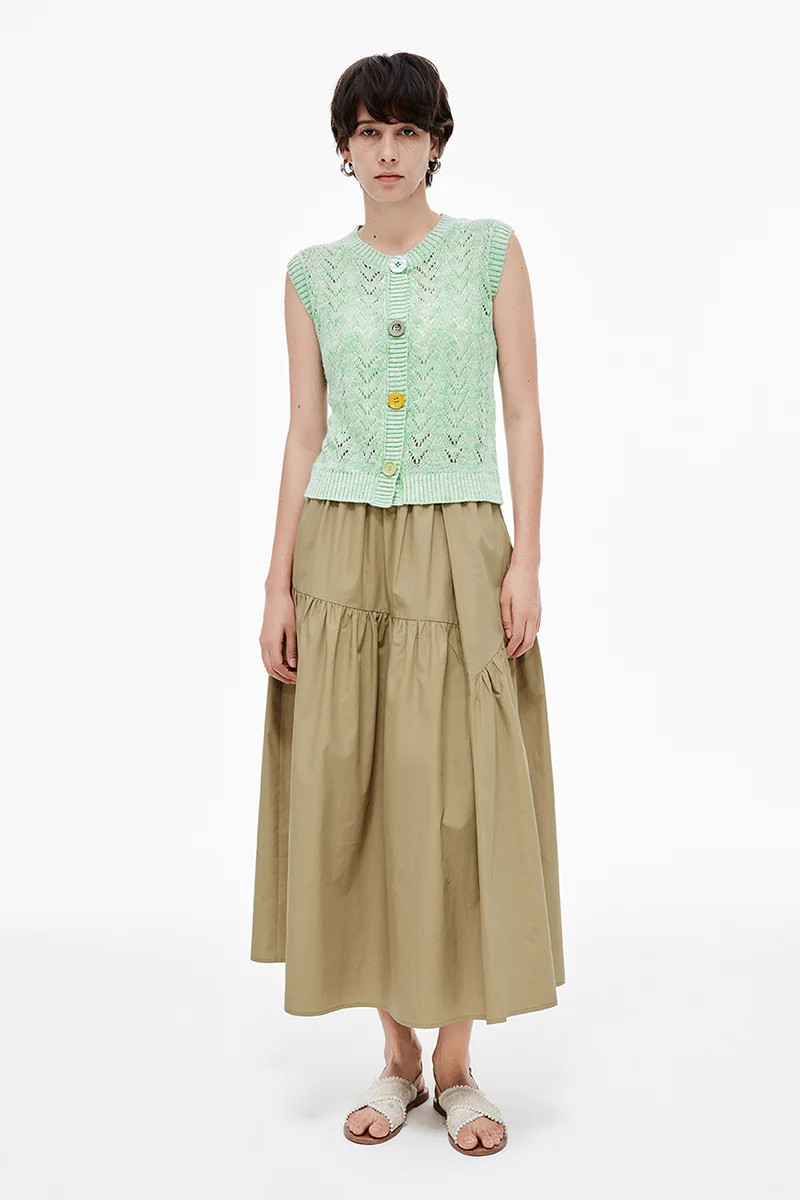 SELFWHO Casual Loose Cotton Khaki Skirt | SELFWHO