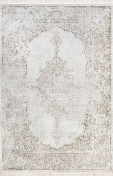 Ivory Withering Medallion Fringe 7' 6" x 9' 6" Area Rug | Rugs USA