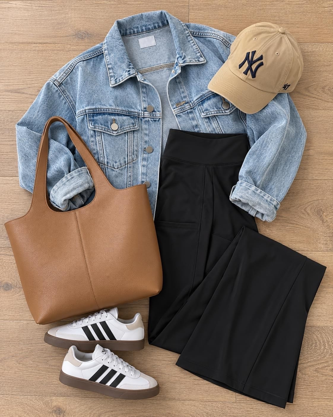 The school pickup outfit that looks like you actually had time to get dressed. Denim, comfy black pants, Adidas sneakers + the perfect brown tote. 👏
school pickup outfit, denim jacket, black wide leg pants, Adidas sneakers, brown tote bag, casual fall outfit, mom on the go, fall athleisure, everyday outfit, sporty fall style, fall outfit ideas, JulieFranks