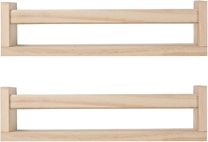 Nursery Book Shelves, Set of 2 Wood Floating Book Shelves for Kids Room, Kitchen Spice Rack, or R... | Amazon (US)