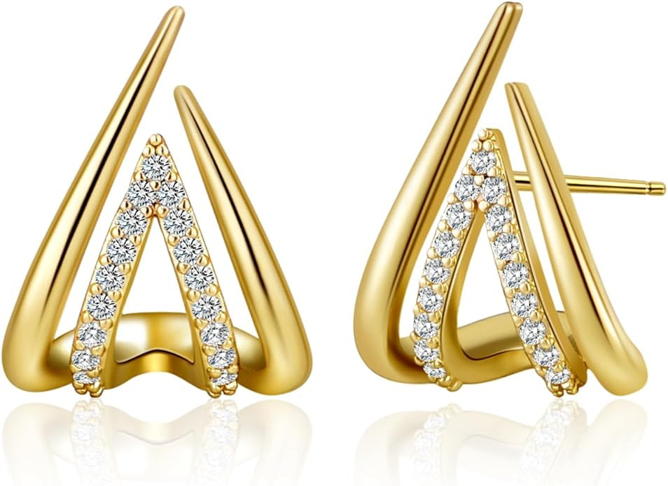 Hefanny Women's Gold Cross Stud Earrings Cubic Zirconia Huggie Earrings Trendy Dainty Heart Stud ... | Amazon (US)