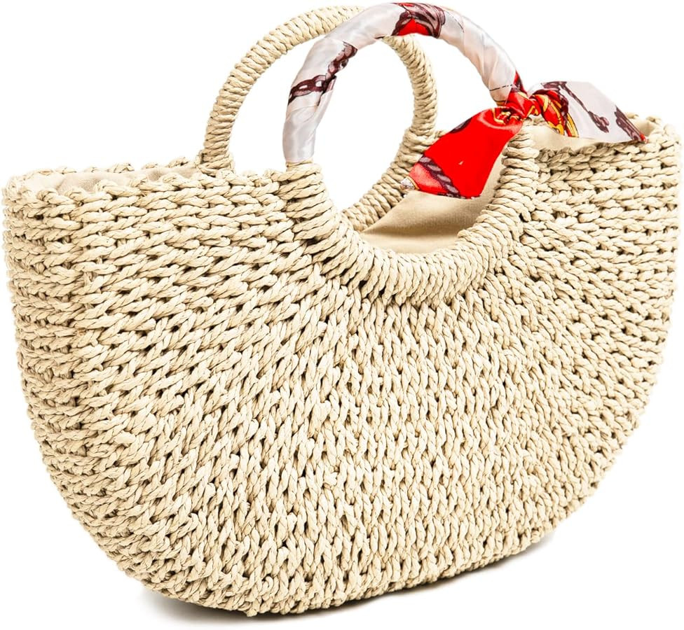 FARVALUE Summer Straw Beach Tote Bag Handmade Large Straw Tote Handbag Women's Handbags And Free ... | Amazon (US)