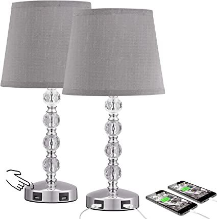 Touch Control 3 Way Dimmable Cute Crystal Table Lamp with 2 USB Charging Ports, Acaxin 17Inch Bed... | Amazon (US)