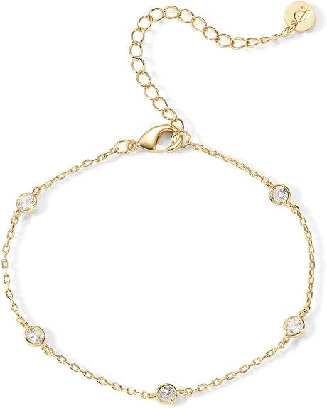 PAVOI 14K Gold Plated Beaded Cuban Cubic Zirconia Simulated Diamond Station Infinity Chain Bracel... | Amazon (US)