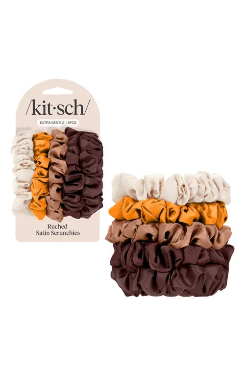 Kitsch 5-Pack Assorted Petite Satin Scrunchies in Sedona at Nordstrom | Nordstrom