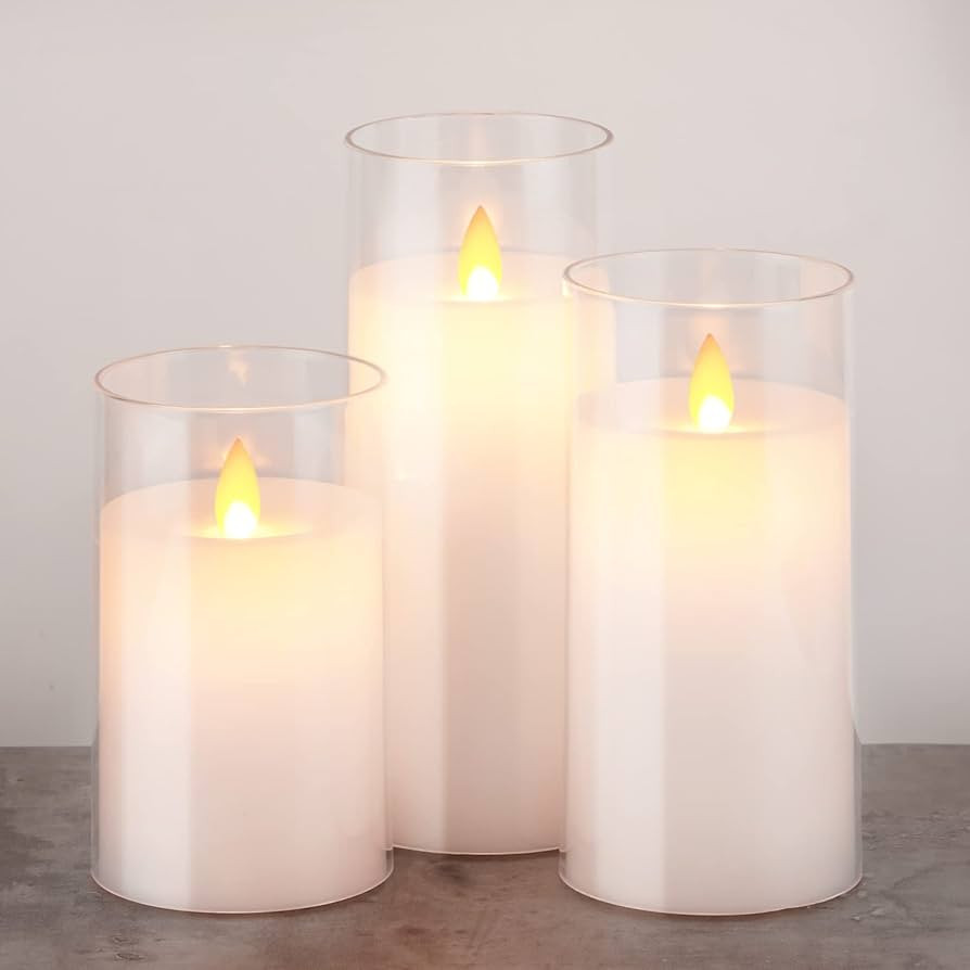 Homemory Pure White Flickering Flameless Candles, Battery Operated Acrylic LED Pillar Candles wit... | Amazon (US)