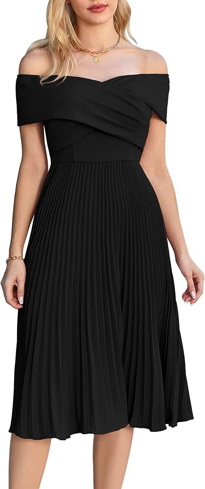 GRACE KARIN 2023 Off Shoulder Wedding Guest Dresses Pleated A-Line Cocktail Dresses for Women Evenin | Amazon (US)