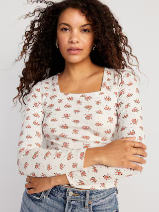 Fitted Square-Neck Rib-Knit T-Shirt for Women | Old Navy (US)