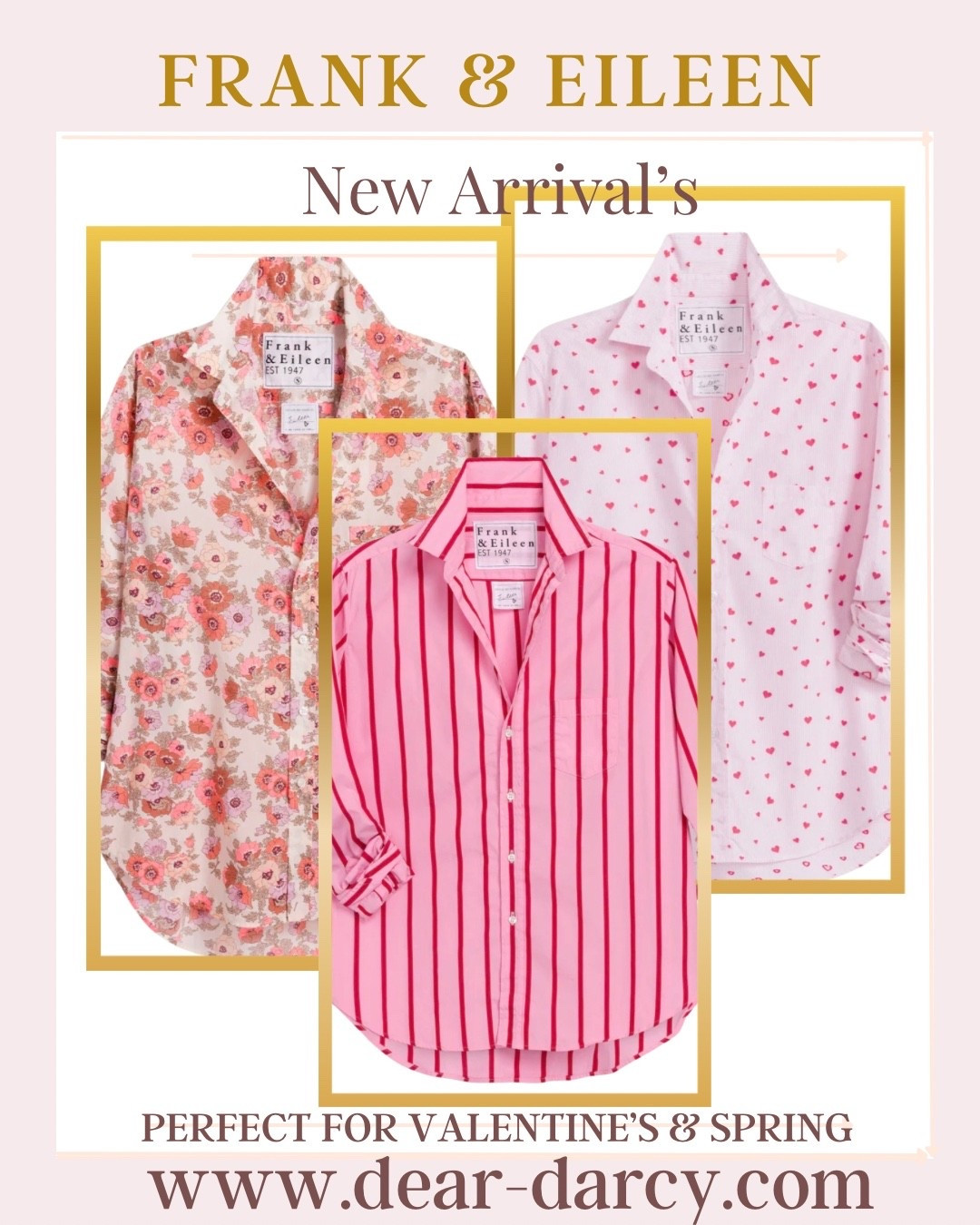 Frank & Eileen 
A luxury splurge your wardrobe will love & you’ll wear on repeatt

New arrivals perfect for Valentine’s & Spring

The perfect button -ups 

Pretty floral button up 
Pink & red stripe 
Pink and red hearts 

#LTKWorkwear #LTKOver40 #LTKSeasonal