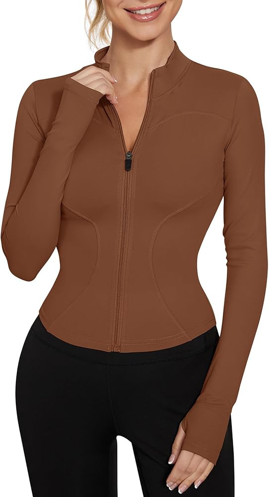 LUYAA Women's Workout Jacket Lightweight Zip Up Yoga Jacket Cropped Athletic Slim Fit Tops | Amazon (US)
