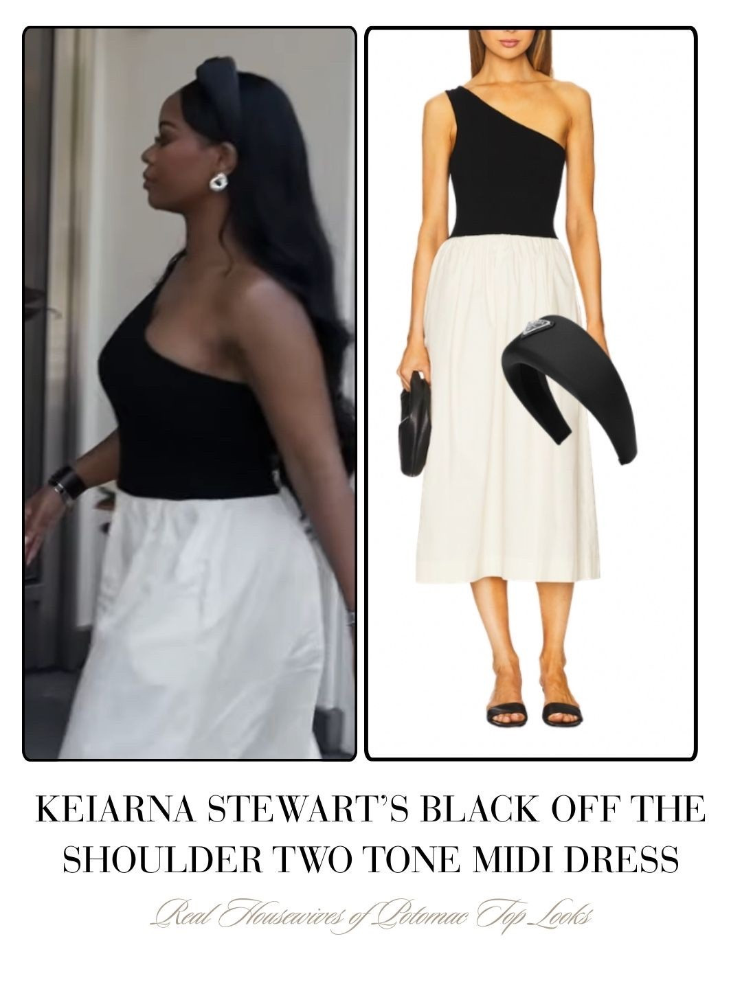 Keiarna Stewart’s Black Off The Shoulder Two Tone Midi Dress