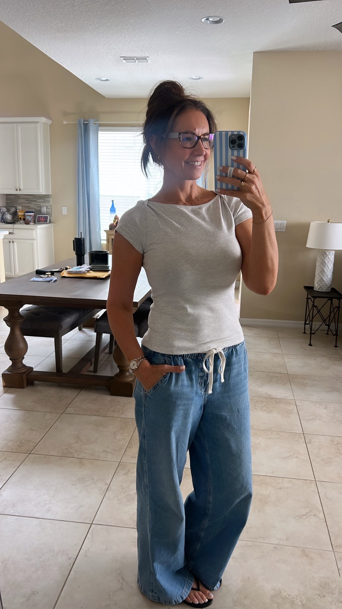 Boatneck tee, wide leg jeans flat claw clip

#LTKootd #LTKmomlife #LTKxAerie