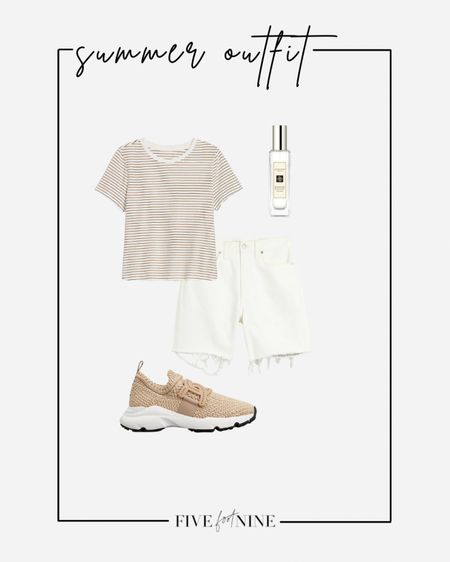 Summer outfit idea, white jean shorts, striped tee

#LTKSeasonal
