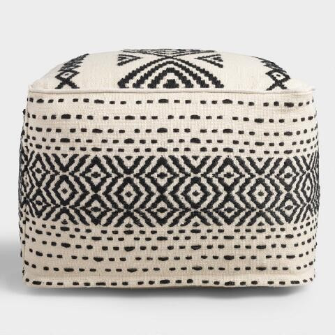 Black and White Kilim Indoor Outdoor Pouf | World Market