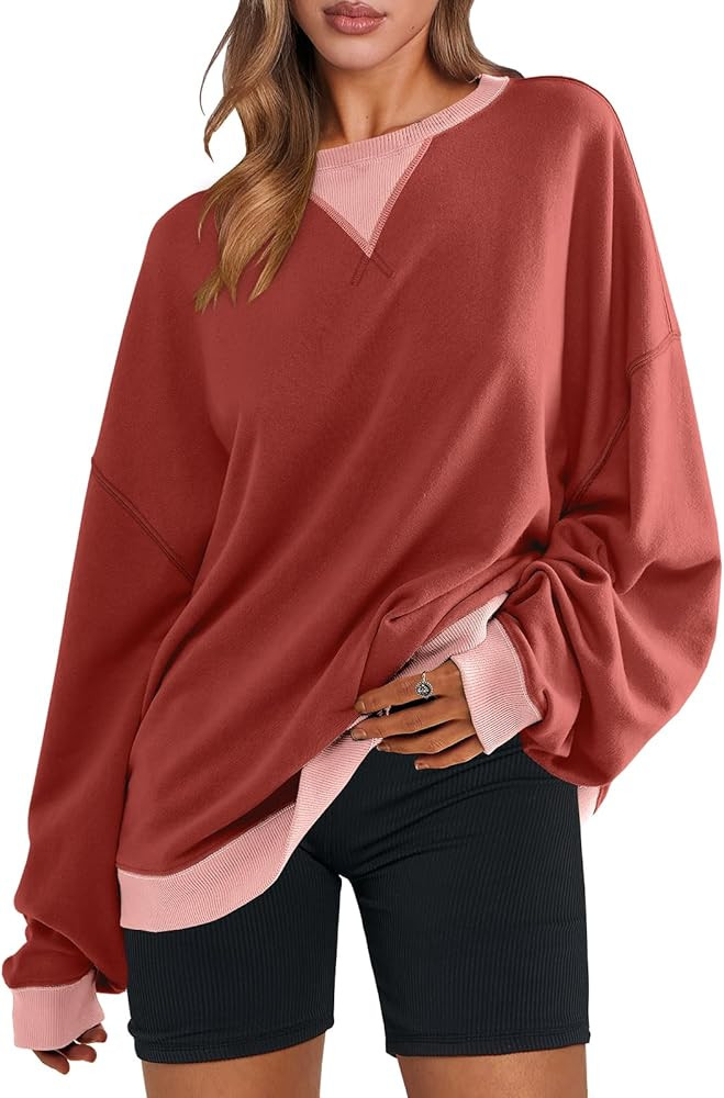 ANRABESS Womens Color Block Oversized Sweatshirt Hoodies Long Sleeve Crew Neck Shirt 2024 Fall Pu... | Amazon (US)