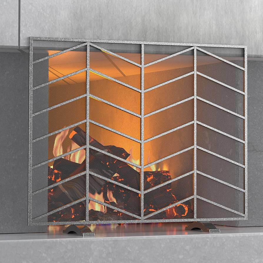 Fire Beauty Single Panel Fireplace Screen Handcrafted Wrought Iron Mesh Chevron, Fire Spark Guard... | Amazon (US)
