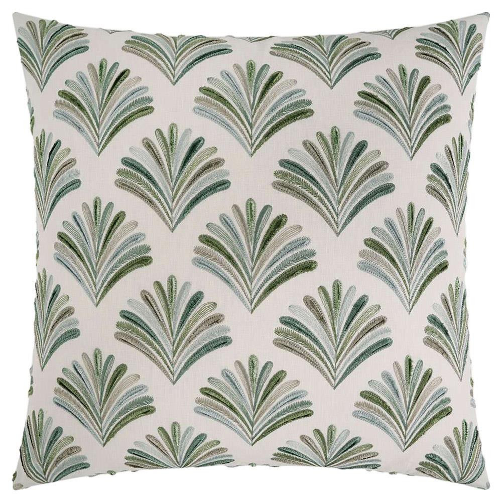 Georgia French Green Embroidered Beige Decorative Throw Pillow - 20x20 | Kathy Kuo Home