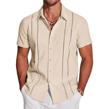 COOFANDY Men's Cuban Guayabera Short Sleeve Button Down Shirt - Casual Summer Beach Linen Shirts | Walmart (US)
