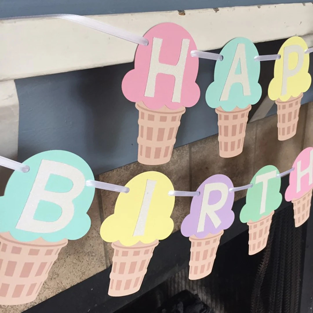 Ice Cream Birthday Banner - Ice Cream Birthday Party - Summer Birthday Banner - Ice Cream Bar Ban... | Etsy (US)