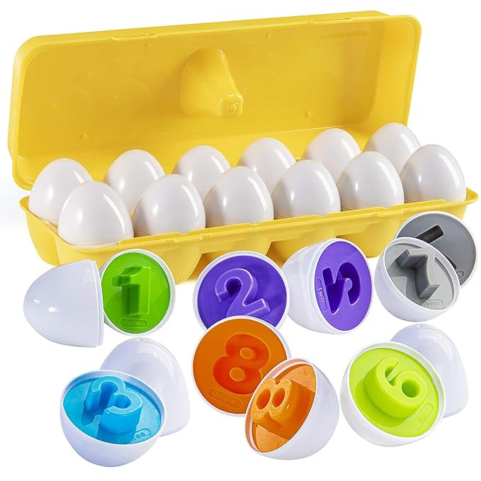 Prextex Find and Match Number Matching Easter Eggs with Yellow Eggs Holder - STEM Toys Educationa... | Amazon (US)