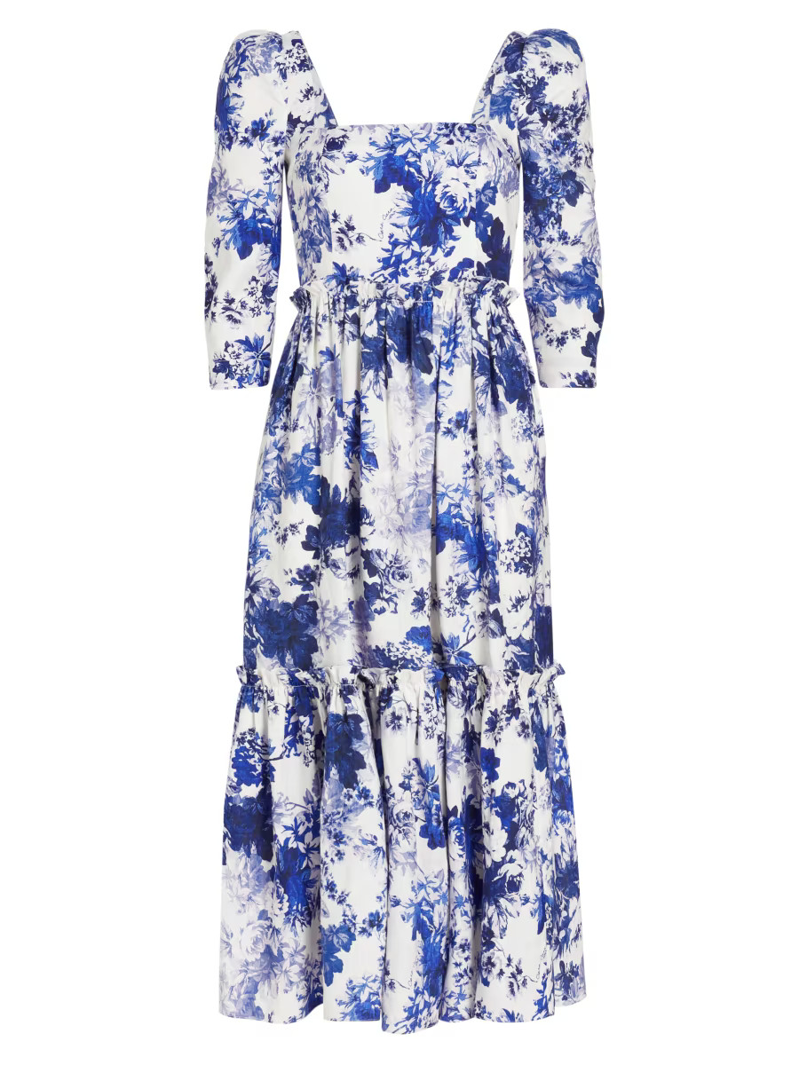 Cara Cara Blue Hill Square-Neck Midi-Dress | Saks Fifth Avenue
