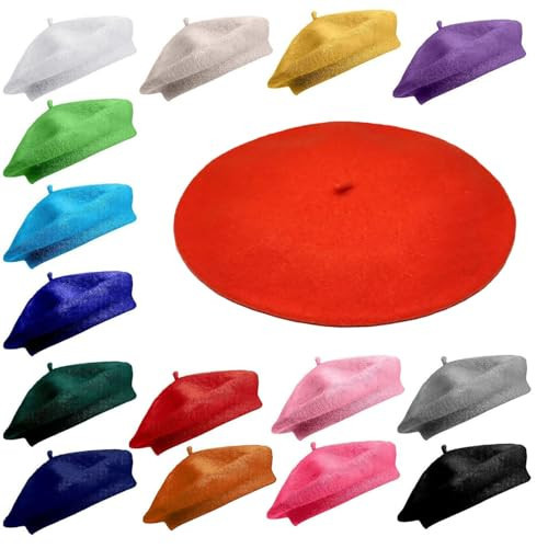 Van Der Linn Plain Beret Unisex Wool Warm French Hat (UK, Alpha, One Size, Colour 25 Orange) | Amazon (UK)