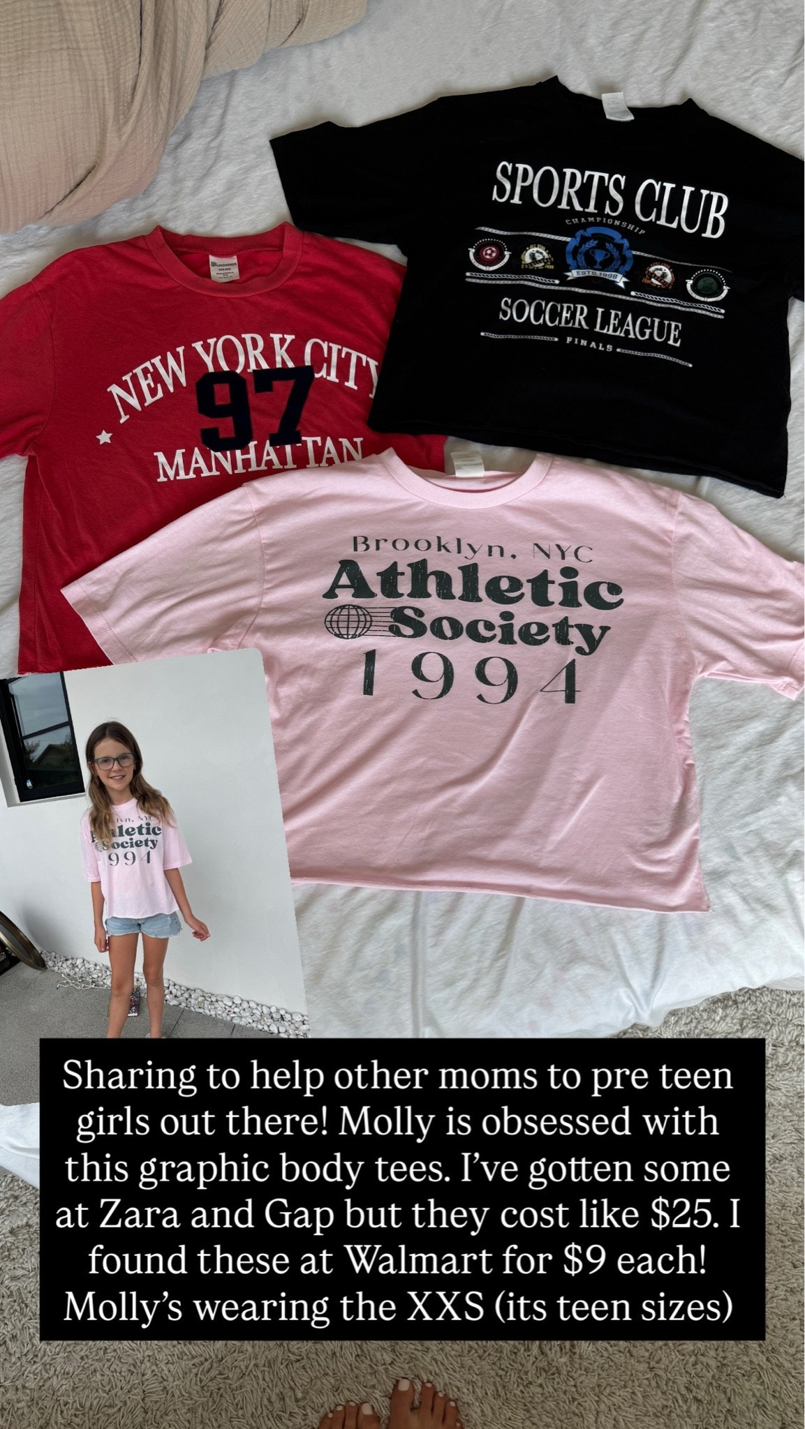 My 10 years old daughter favorite tees right now and they are only $9.98 each. She’s wearing an xxs.