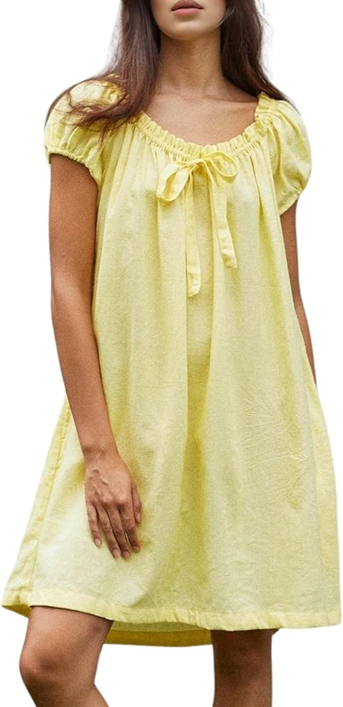 Xiaoxuemeng Womens Dresses Short Sleeve Round Neck Summer Dress Elegant Bow tie Casual Sundress 2... | Amazon (US)