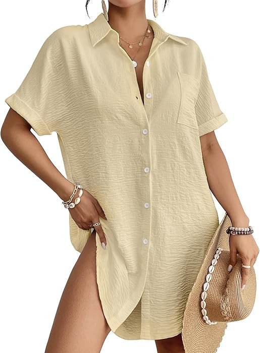 Bsubseach Women Swimsuit Coverup Shirt Dress Button Down Bathing Suit Cover Up Beach Vacation Out... | Amazon (US)