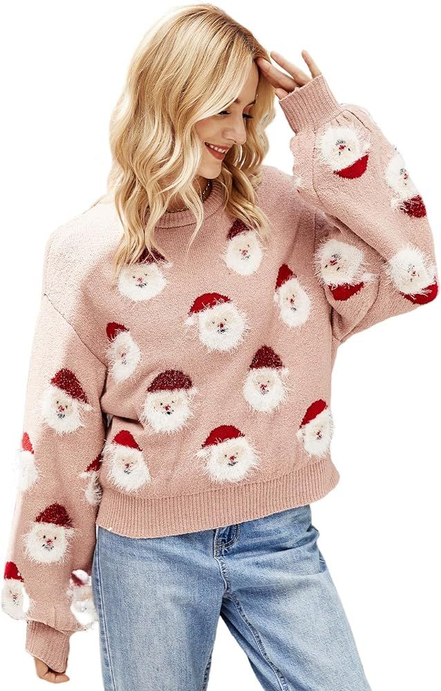 Yimoon Ugly Christmas Sweater for Women Xmas Holiday Party Funny Santa Sweater Cute Cropped Knitt... | Amazon (US)