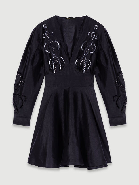 Short embroidered linen dress | Maje US | Maje US