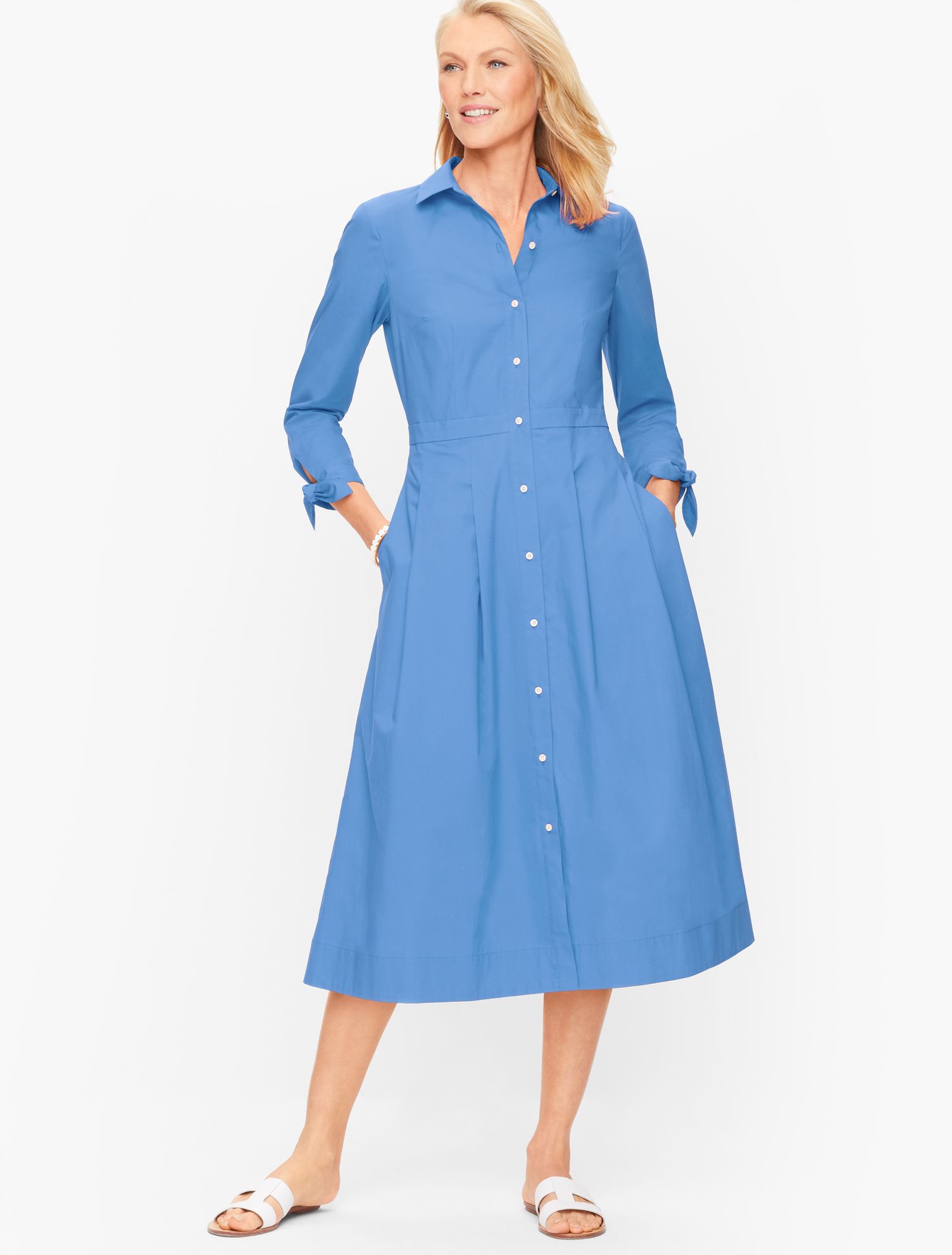 Poplin Shirtdress - Larkspurs Blue - 8 - 100% Cotton Talbots | Talbots