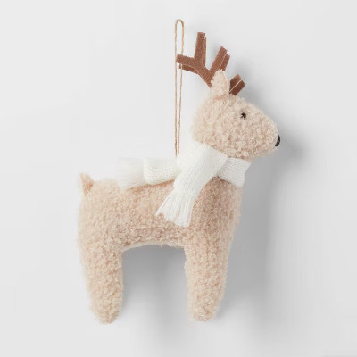 Faux Shearling Deer with Scarf Christmas Tree Ornament White/Beige - Wondershop™: Indoor Polyes... | Target
